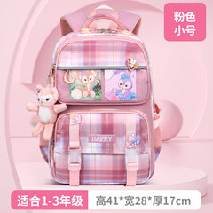 Kids' School Backpack without KeyChain - Cute Plaid Design for Girls HD0017 ( Best For Playgroup to 3rd Class)