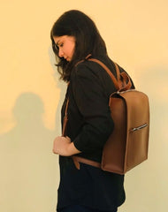 Brown valvet &  Leather Backpacks For women-Chic Zipper Closure Backpack 557-2 GALAXY BAGS