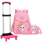 3 Pieces Trolly Pink Cat Children Backpack School Bags for girls 4136-1 GALAXY BAGS