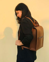 Yellow Leather Backpacks For women-Chic Zipper Closure Backpack 557-2 GALAXY BAGS
