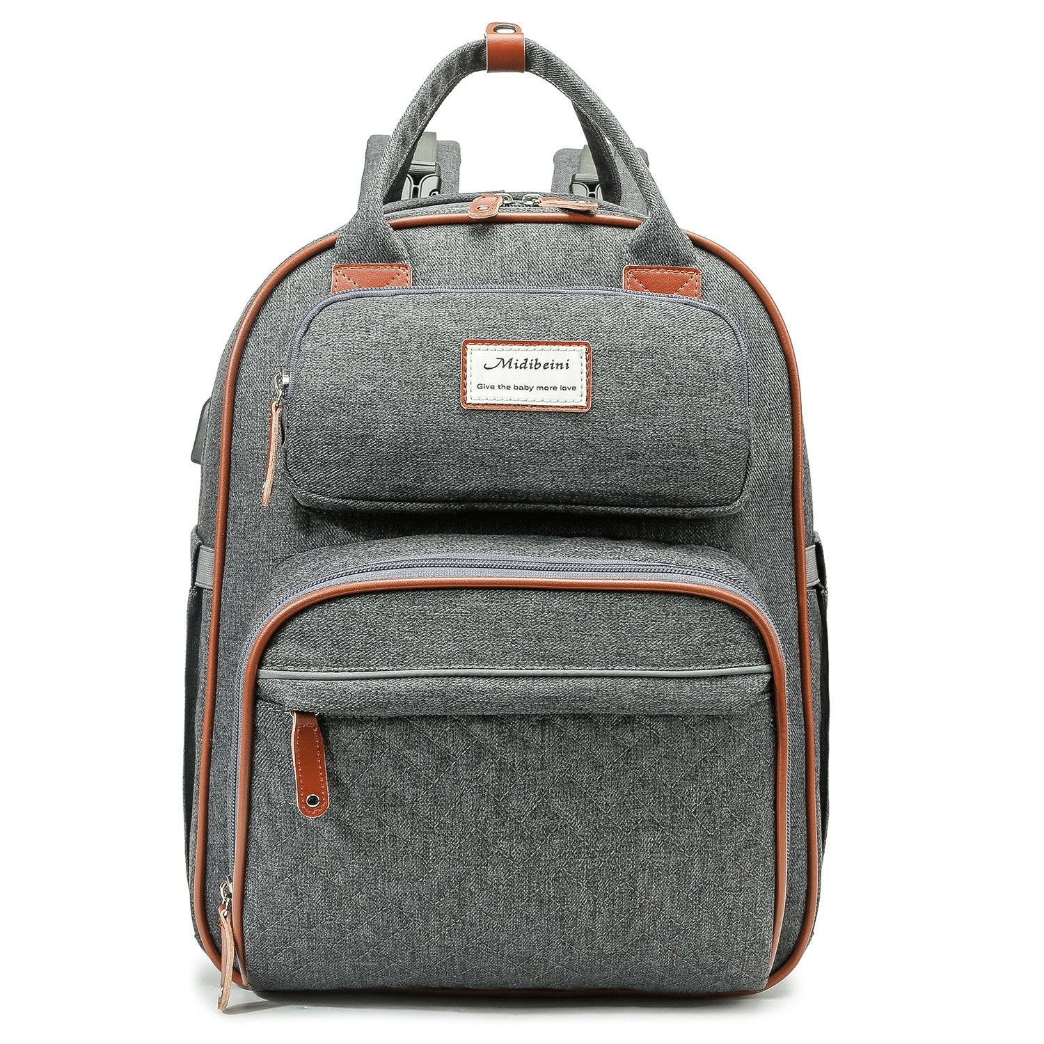 Grey Baby Nappy Diaper Backpack, Foldable Stroller Bag USB Changing Bags Mosquito Net 4122 GALAXY BAGS