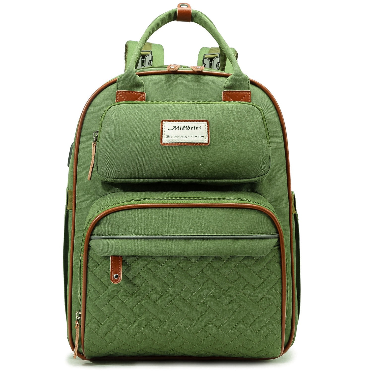 Green Baby Nappy Diaper Backpack, Foldable Stroller Bag USB Changing Bags Mosquito Net 4122 GALAXY BAGS