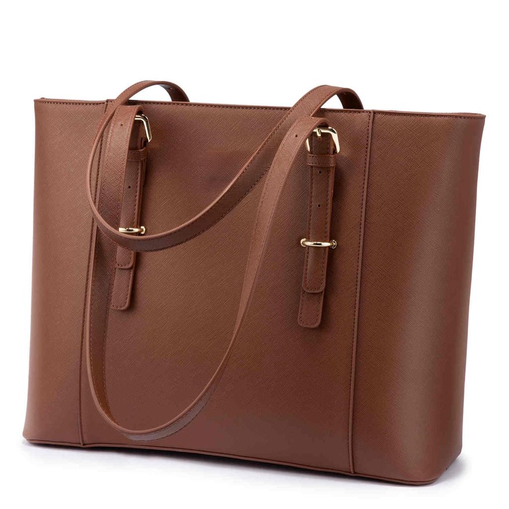 BROWN LAPTOP SHOULDER BAG TOTE BRIEFCASE, FIT 15.6 INCH 107