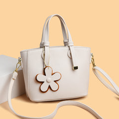 Brown Leather Handbag with Flower Charm – Stylish Women’s Shoulder & Crossbody Bag 8429