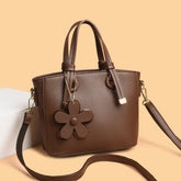 Brown Leather Handbag with Flower Charm – Stylish Women’s Shoulder & Crossbody Bag 8429