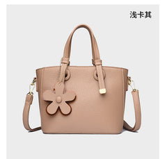 Brown Leather Handbag with Flower Charm – Stylish Women’s Shoulder & Crossbody Bag 8429