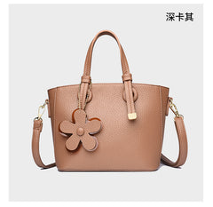 Brown Leather Handbag with Flower Charm – Stylish Women’s Shoulder & Crossbody Bag 8429