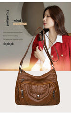 Fashionable Shoulder Bag, Retro Style Soft Leather Mother's Bag, Casual Shopping, Lightweight Crossbody Bag 8023