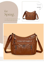 Women's soft leather backpack large capacity fashionable simple multi-layer shoulder crossbody bag 182-5