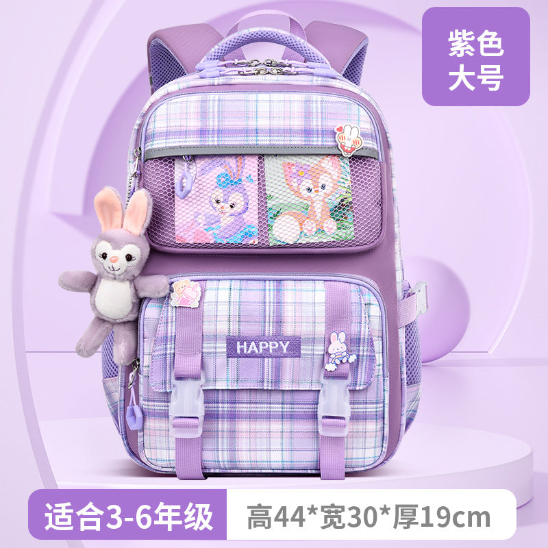 Kids' School Backpack without KeyChain - Cute  Plaid Design for Girls HD0017 ( Best For Playgroup to 3rd Class)