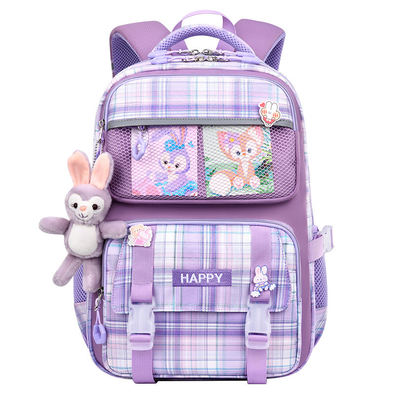 Kids' School Backpack without KeyChain - Cute  Plaid Design for Girls HD0017 ( Best For Playgroup to 3rd Class)