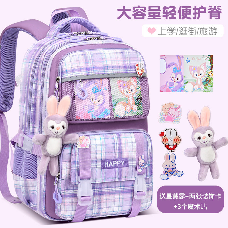Kids' School Backpack without KeyChain - Cute  Plaid Design for Girls HD0017 ( Best For Playgroup to 3rd Class)