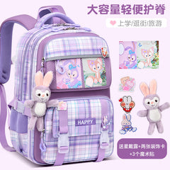 Kids' School Backpack without KeyChain - Cute  Plaid Design for Girls HD0017 ( Best For Playgroup to 3rd Class)
