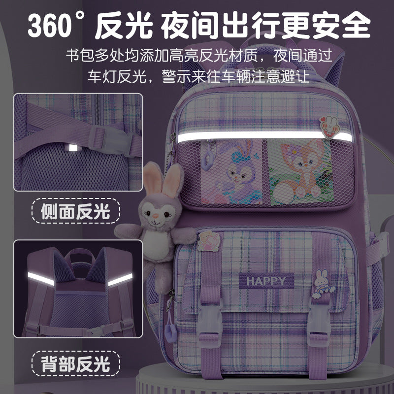 Kids' School Backpack without KeyChain - Cute  Plaid Design for Girls HD0017 ( Best For Playgroup to 3rd Class)