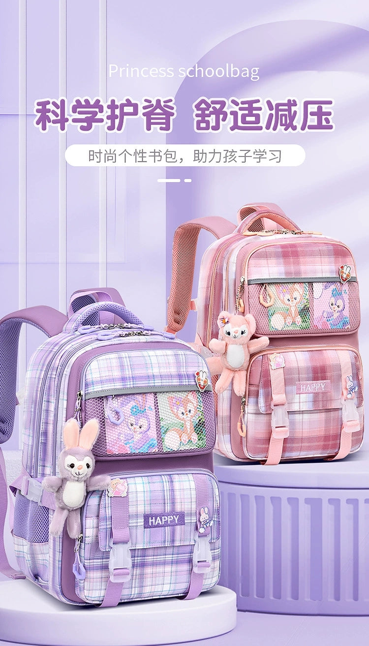 Kids' School Backpack without KeyChain - Cute  Plaid Design for Girls HD0017 ( Best For Playgroup to 3rd Class)