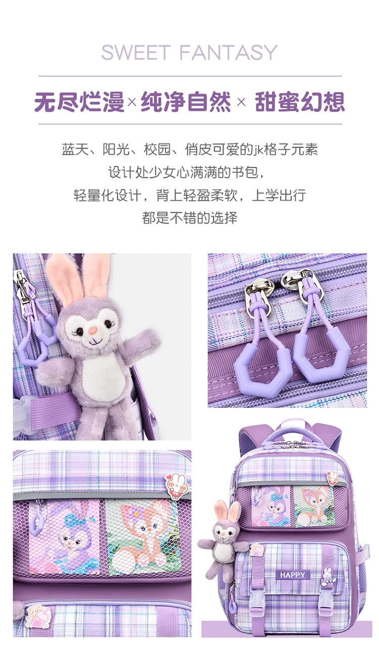 Kids' School Backpack without KeyChain - Cute  Plaid Design for Girls HD0017 ( Best For Playgroup to 3rd Class)