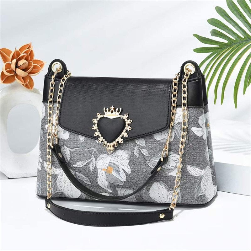 Women's Heart Decor Flap Over Mini Crossbody Shoulder Handbag