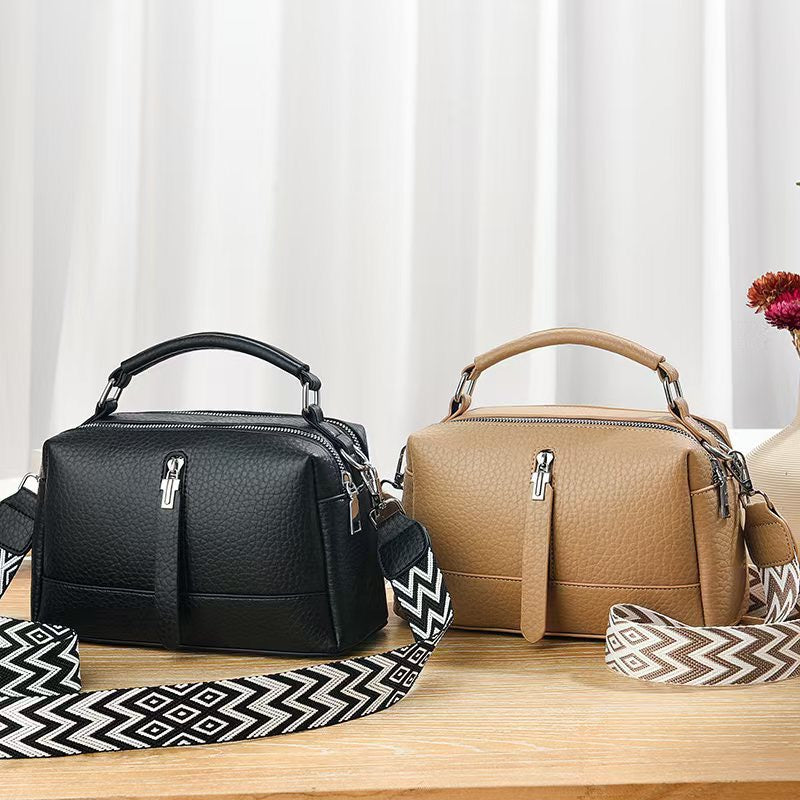 Elegant Tan Leather Handbag with Adjustable Strap & Multiple Pockets 8910