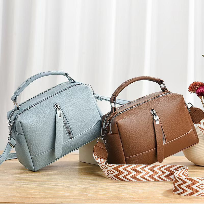 Elegant Tan Leather Handbag with Adjustable Strap & Multiple Pockets 8910
