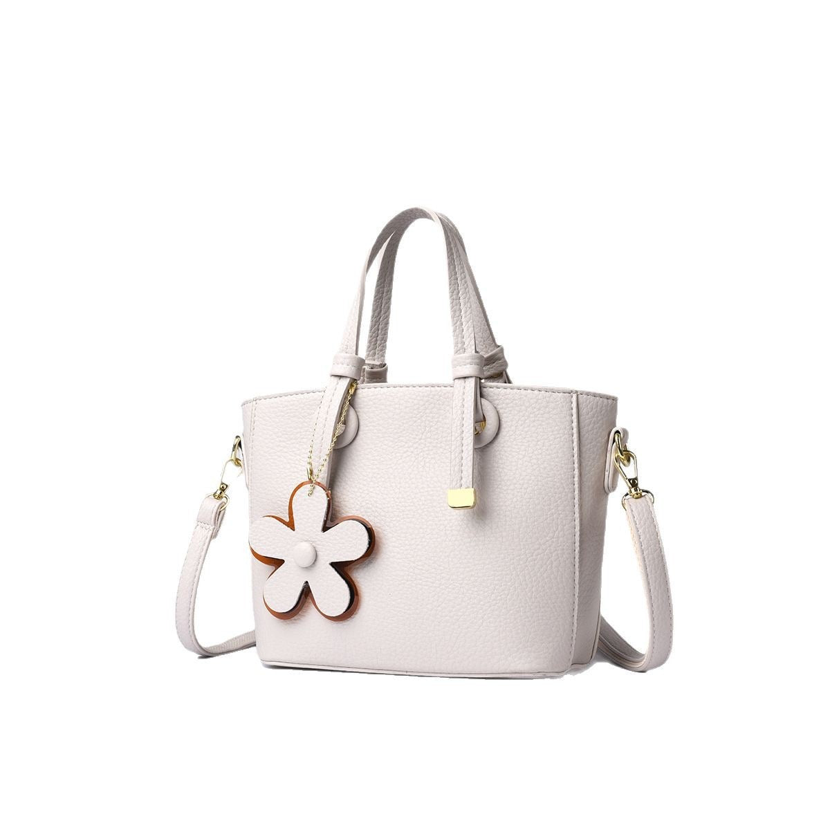 Brown Leather  Handbag with Flower Charm – Stylish Women’s Shoulder & Crossbody Bag 8429