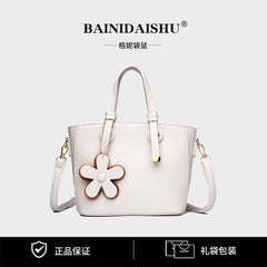 Brown Leather  Handbag with Flower Charm – Stylish Women’s Shoulder & Crossbody Bag 8429
