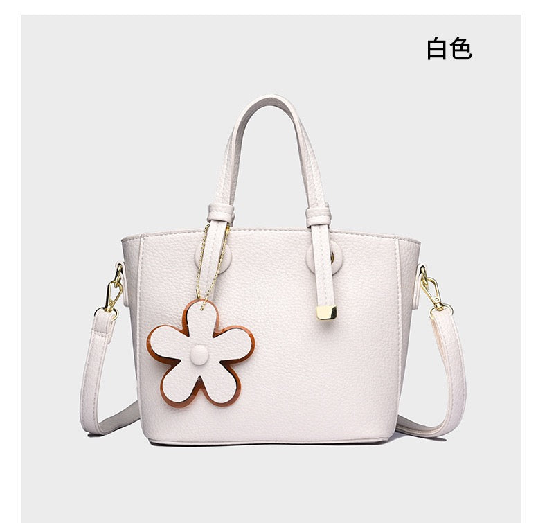 Brown Leather  Handbag with Flower Charm – Stylish Women’s Shoulder & Crossbody Bag 8429