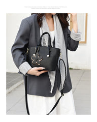 Brown Leather  Handbag with Flower Charm – Stylish Women’s Shoulder & Crossbody Bag 8429