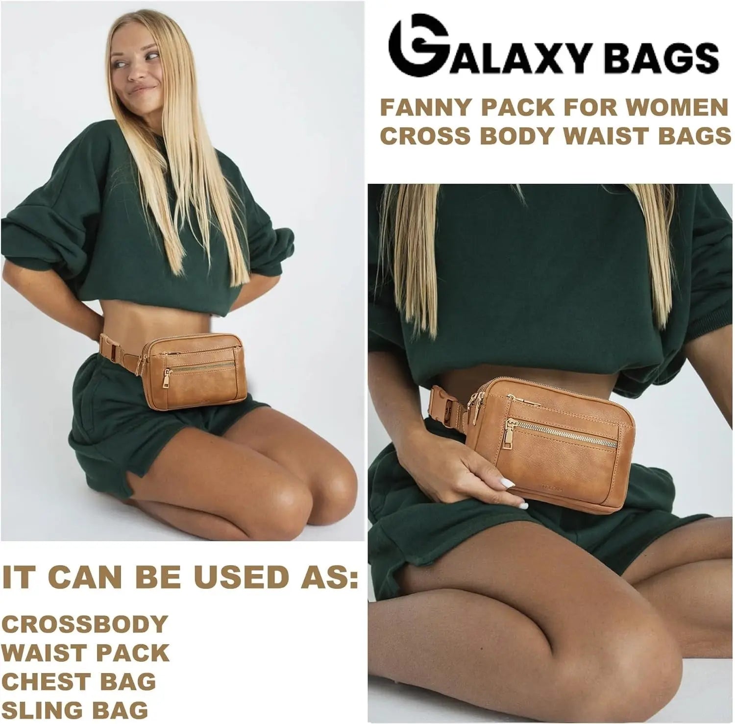 Premium Leather Fanny Pack - Lightweight Waist Bag with Adjustable Belt GALAXY BAGS