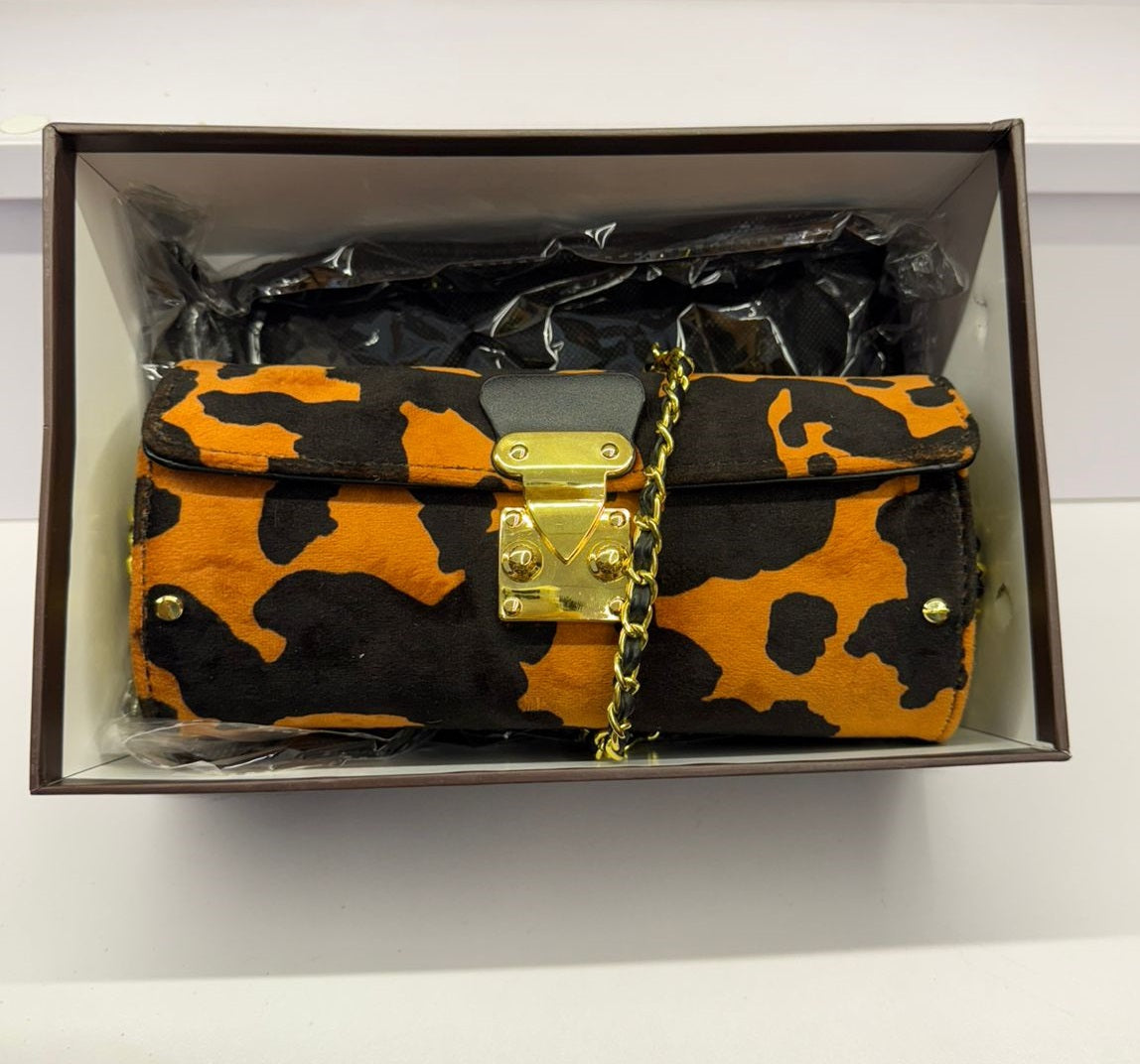 Designer Sling Bag - Orange Black With Box