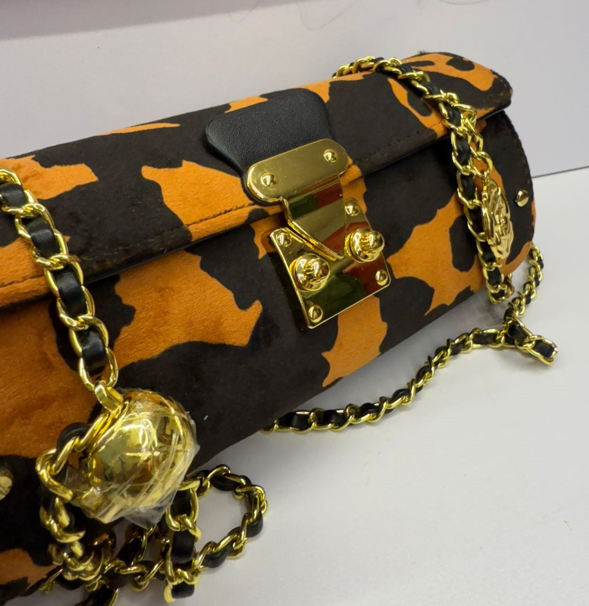 Designer Sling Bag - Orange Black With Box