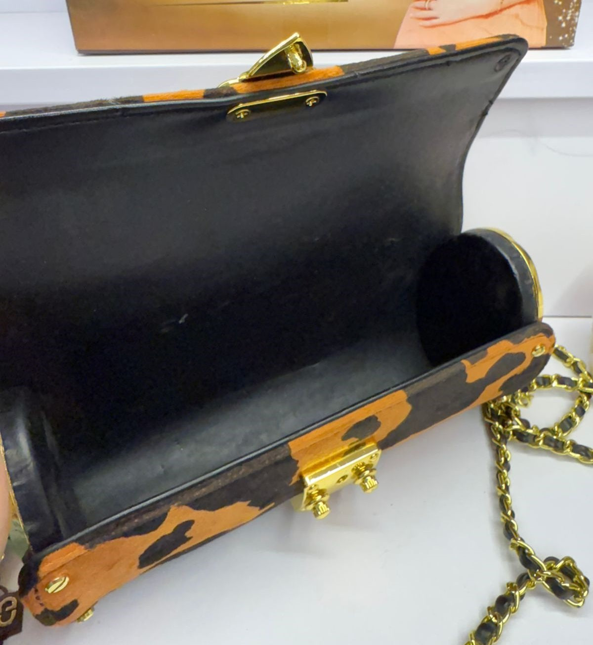 Designer Sling Bag - Orange Black With Box