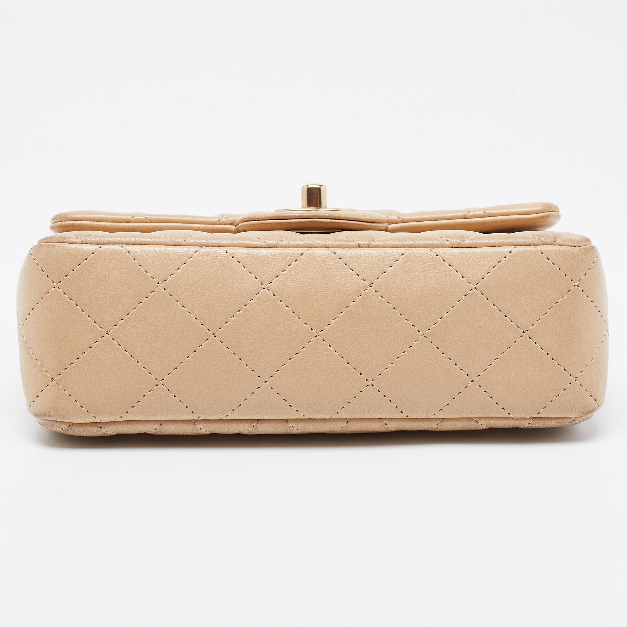 Chanel Beige Leather Gold Hardware Mini Square Flap Bag