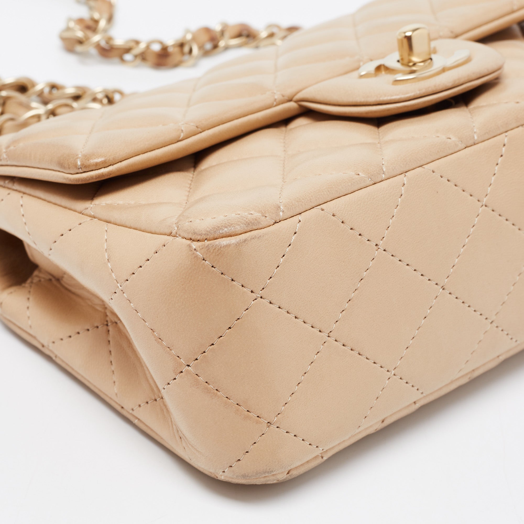 Chanel Beige Leather Gold Hardware Mini Square Flap Bag