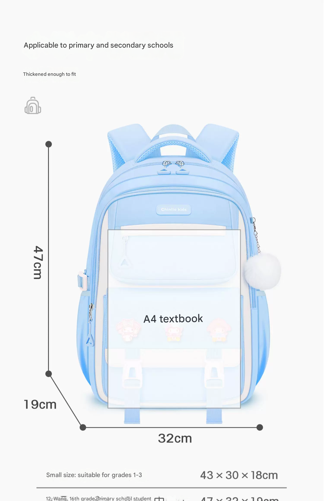 Kids School Backpack with Cartoon Pins & Multiple Compartments HD0020
