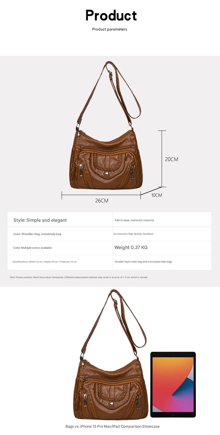 Fashionable Shoulder Bag, Retro Style Soft Leather Mother's Bag, Casual Shopping, Lightweight Crossbody Bag 8023
