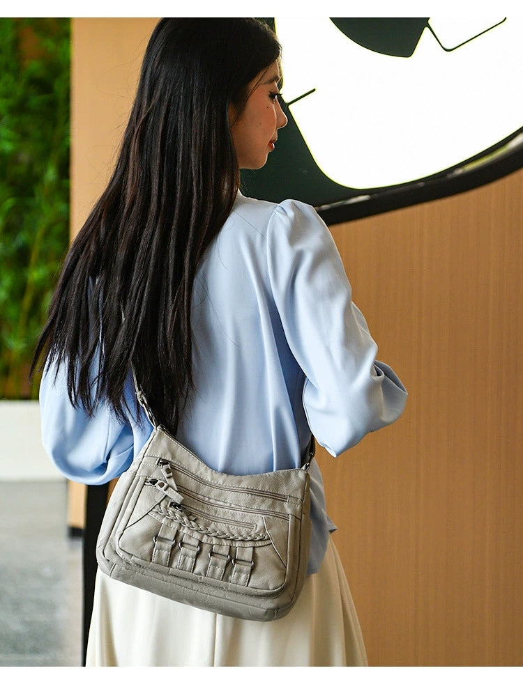 Soft Leather Bag Women's All-match Middle-aged Large Capacity Shoulder Crossbody Bag for Women 8020