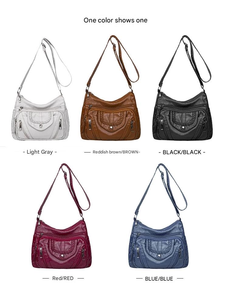 Fashionable Shoulder Bag, Retro Style Soft Leather Mother's Bag, Casual Shopping, Lightweight Crossbody Bag 8023