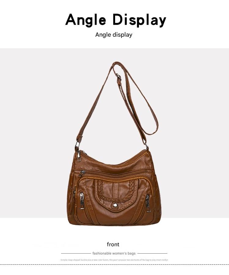 Fashionable Shoulder Bag, Retro Style Soft Leather Mother's Bag, Casual Shopping, Lightweight Crossbody Bag 8023