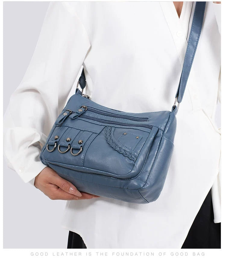 New Fashion Large-Capacity Woven Crossbody Bag, Korean Style, Simple and Elegant, Multi-Compartment, Soft Leather with a High-End Feel 8036