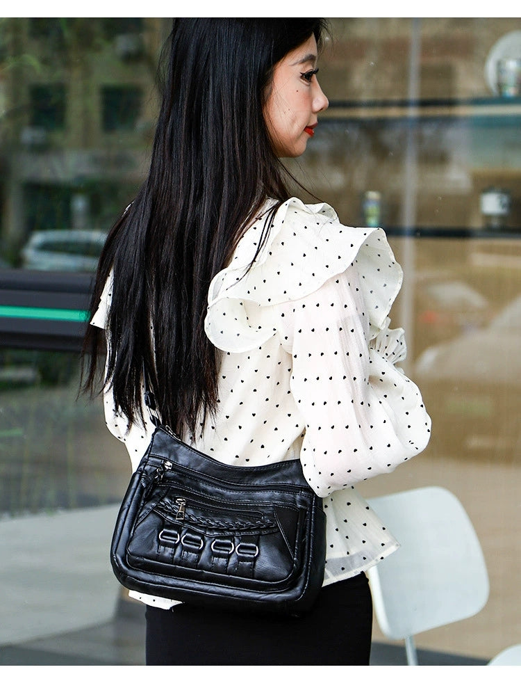 Soft Leather Bag Women's All-match Middle-aged Large Capacity Shoulder Crossbody Bag for Women 8020