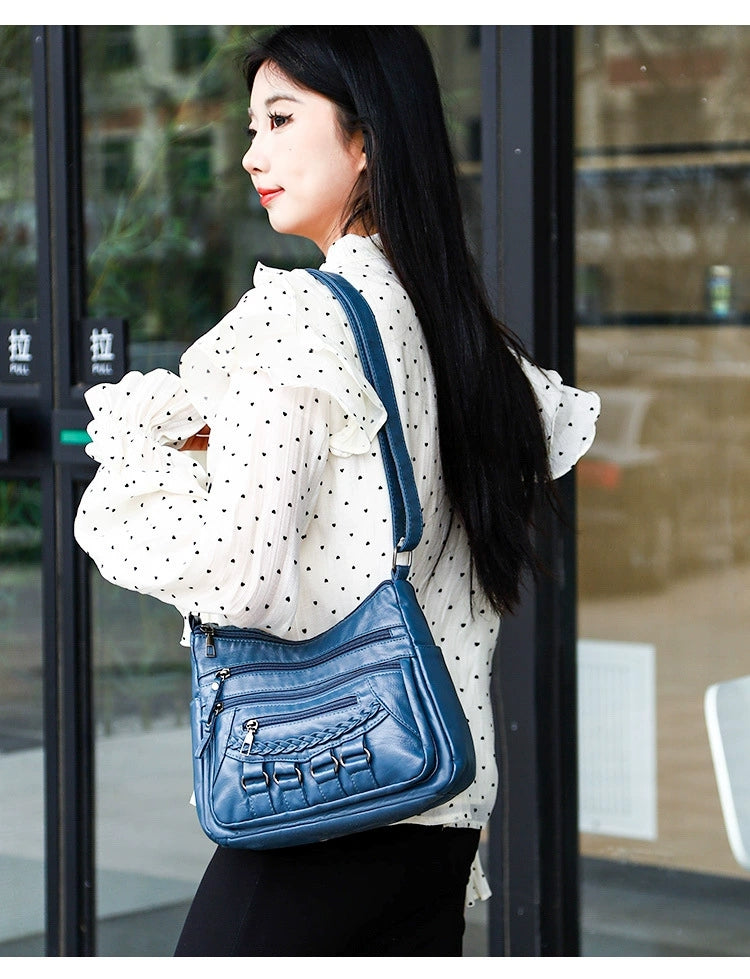 Soft Leather Bag Women's All-match Middle-aged Large Capacity Shoulder Crossbody Bag for Women 8020