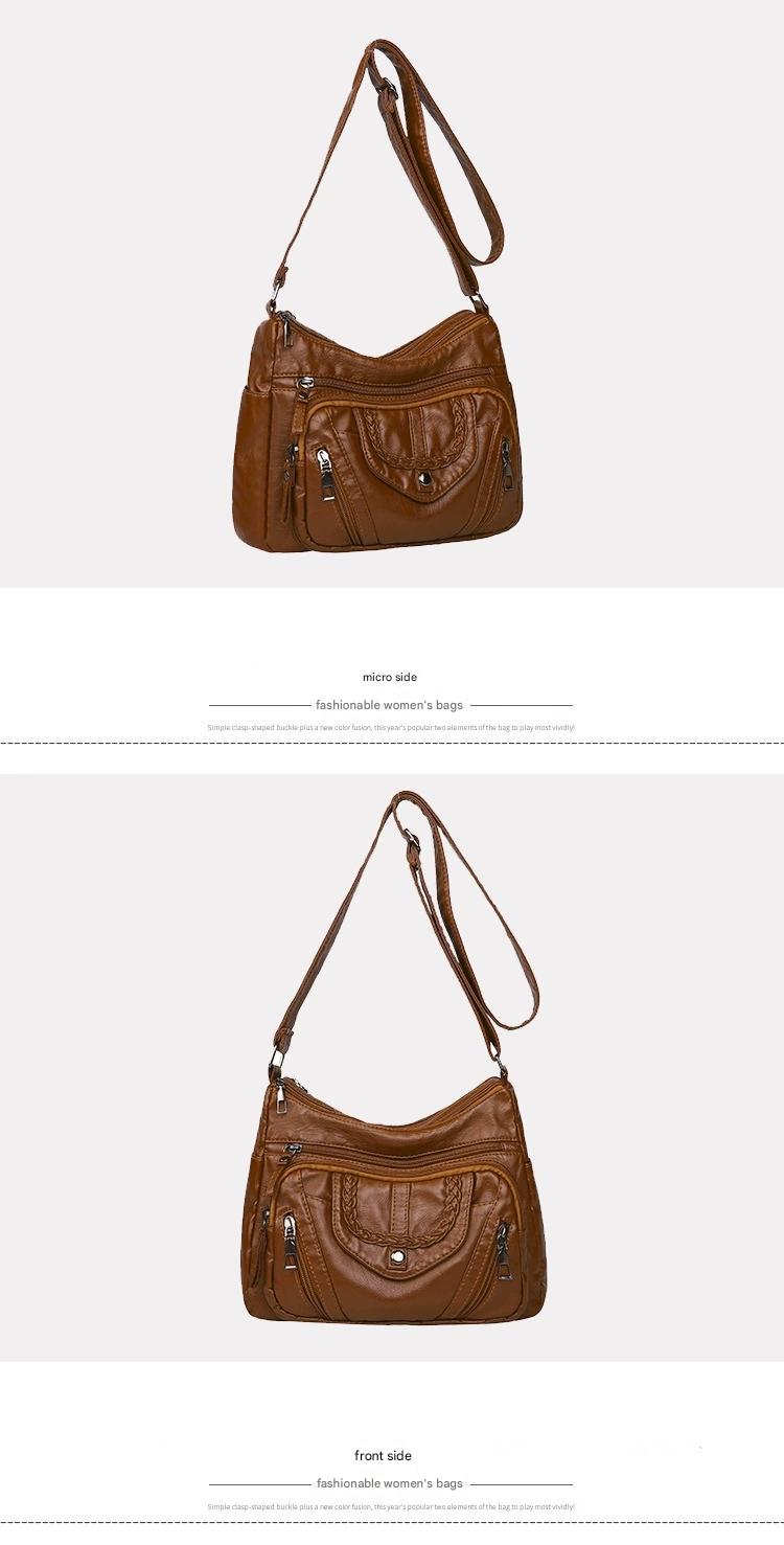 Fashionable Shoulder Bag, Retro Style Soft Leather Mother's Bag, Casual Shopping, Lightweight Crossbody Bag 8023