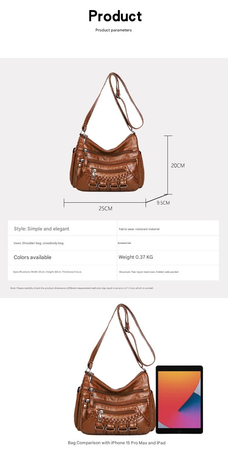 Soft Leather Bag Women's All-match Middle-aged Large Capacity Shoulder Crossbody Bag for Women 8020