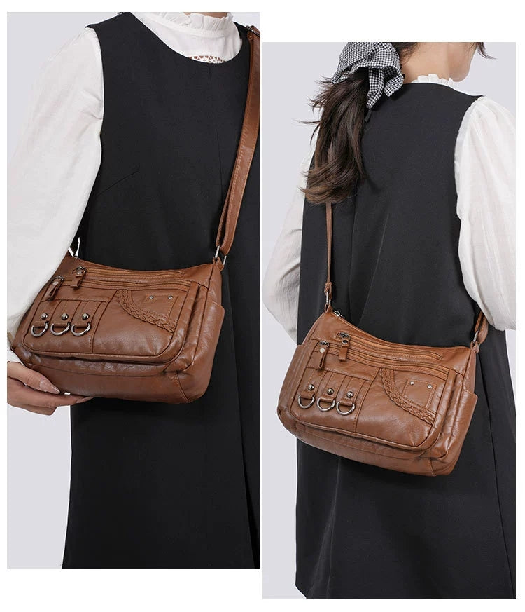 New Fashion Large-Capacity Woven Crossbody Bag, Korean Style, Simple and Elegant, Multi-Compartment, Soft Leather with a High-End Feel 8036