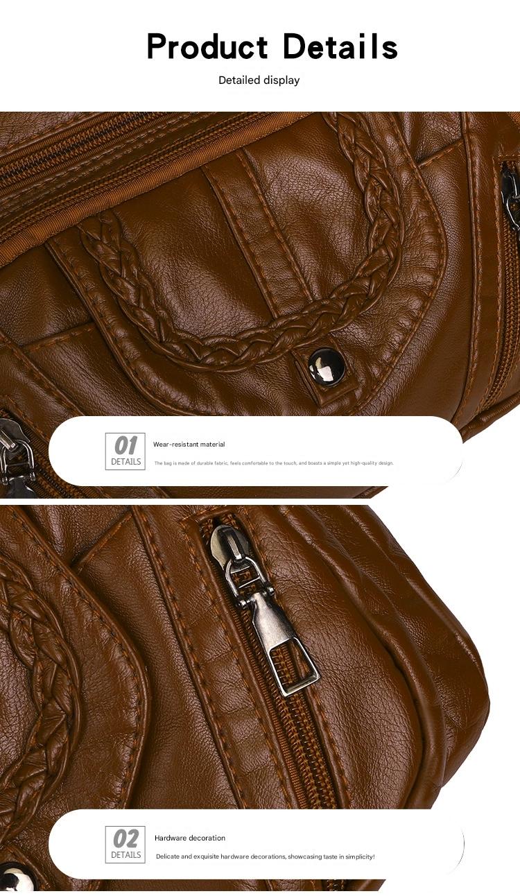 Fashionable Shoulder Bag, Retro Style Soft Leather Mother's Bag, Casual Shopping, Lightweight Crossbody Bag 8023