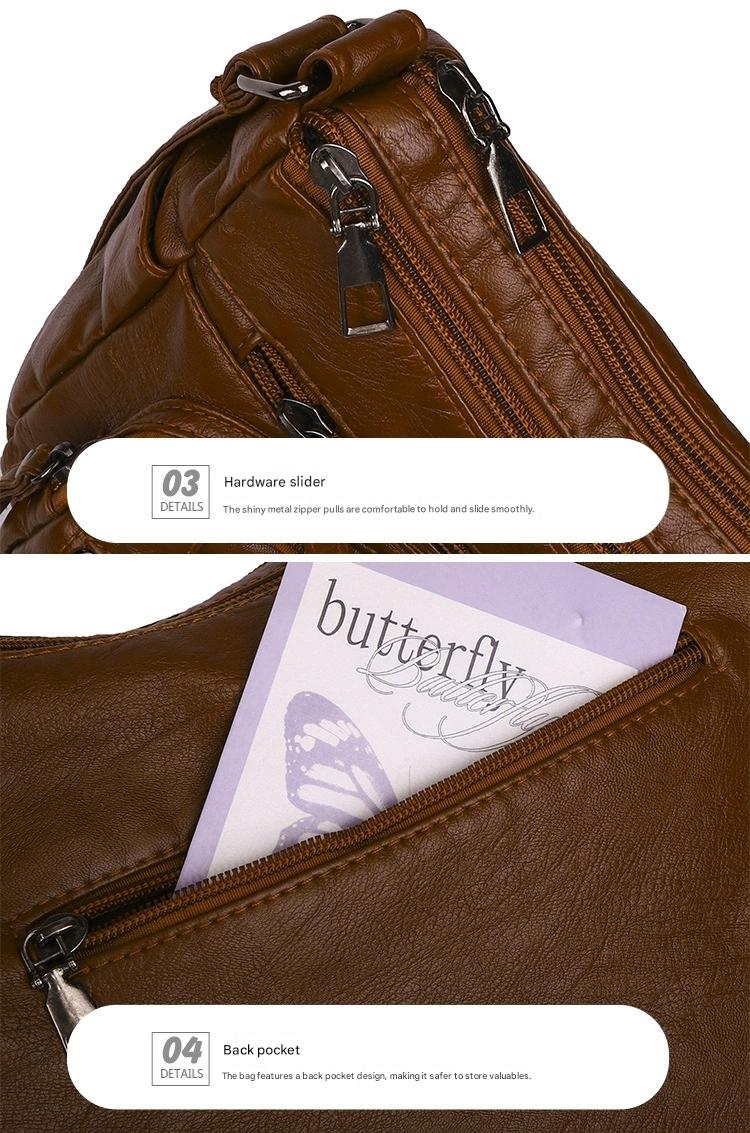 Fashionable Shoulder Bag, Retro Style Soft Leather Mother's Bag, Casual Shopping, Lightweight Crossbody Bag 8023