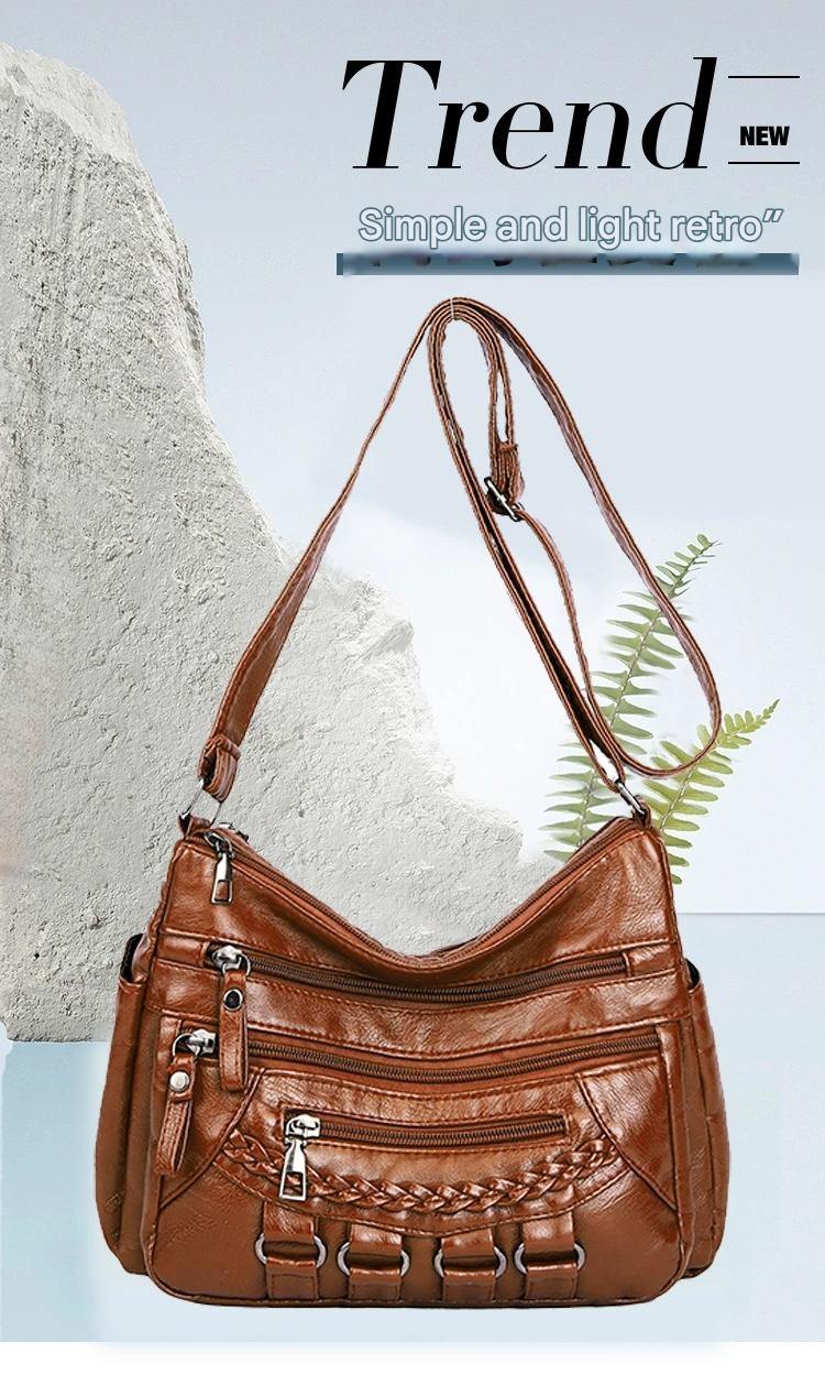 Soft Leather Bag Women's All-match Middle-aged Large Capacity Shoulder Crossbody Bag for Women 8020