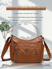 Women's soft leather backpack large capacity fashionable simple multi-layer shoulder crossbody bag 182-5