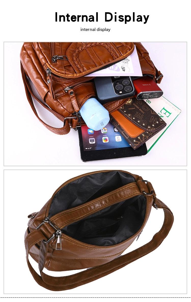 Fashionable Shoulder Bag, Retro Style Soft Leather Mother's Bag, Casual Shopping, Lightweight Crossbody Bag 8023