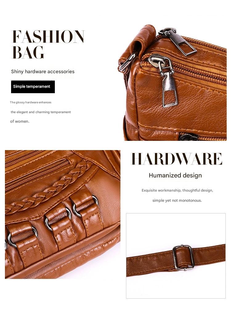 Soft Leather Bag Women's All-match Middle-aged Large Capacity Shoulder Crossbody Bag for Women 8020